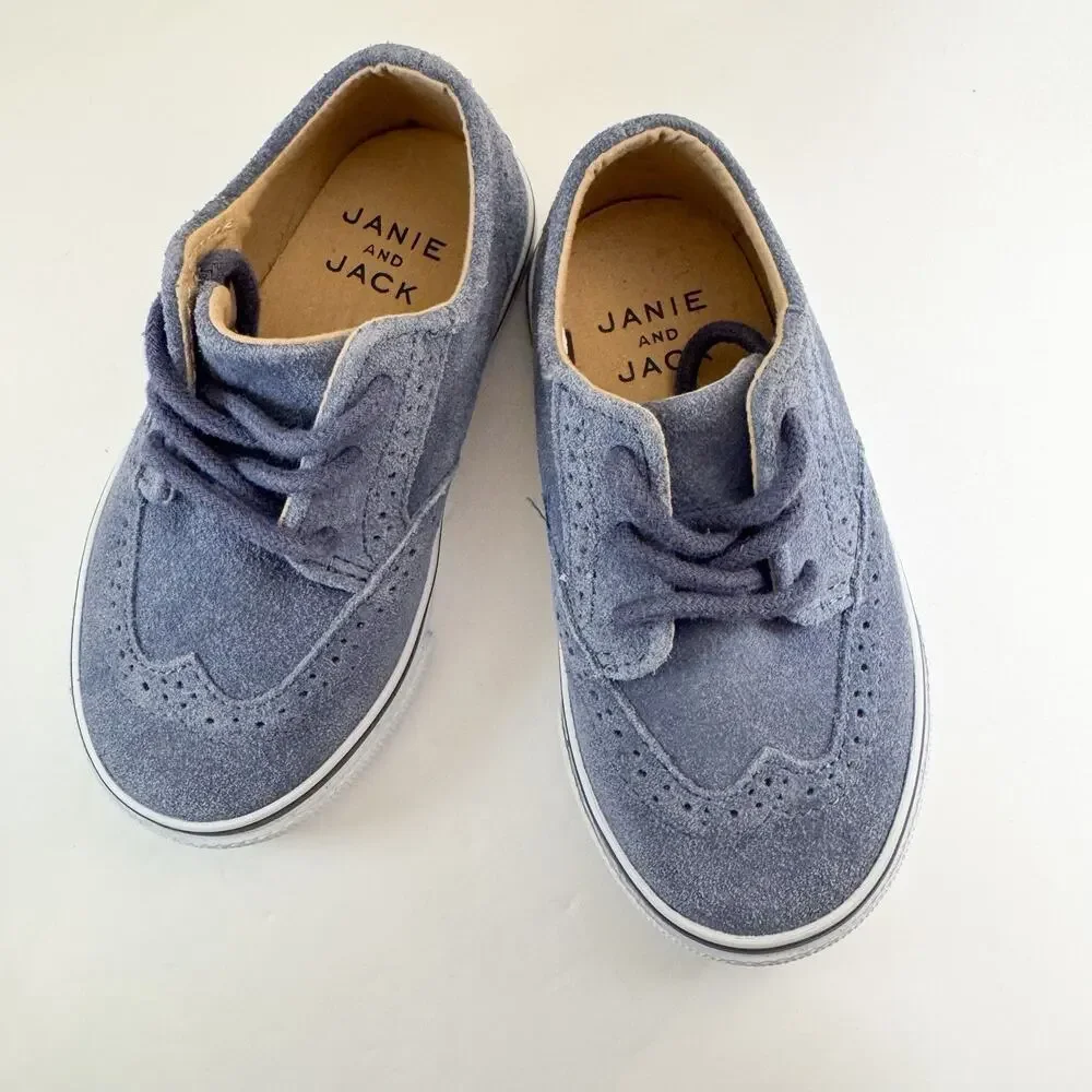 Janie‎ and Jack Suede Wingtip Sneaker Size 7 Vintage Indigo Boys Shoes